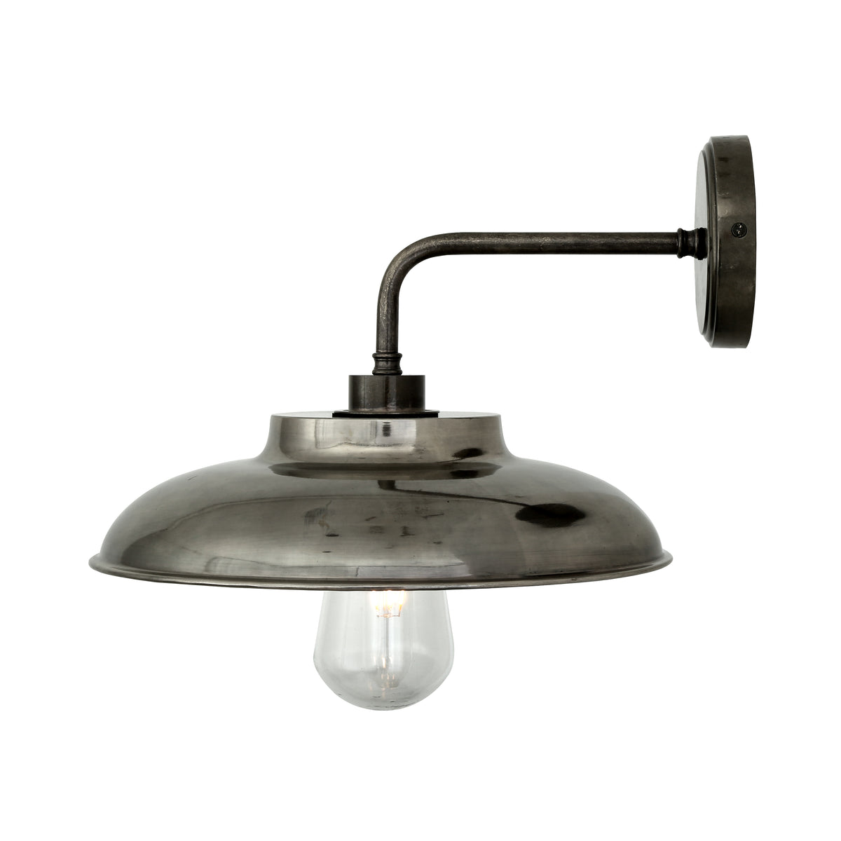 Mullan Darya IP65 brass wall light in antique silver with clear glass bulb