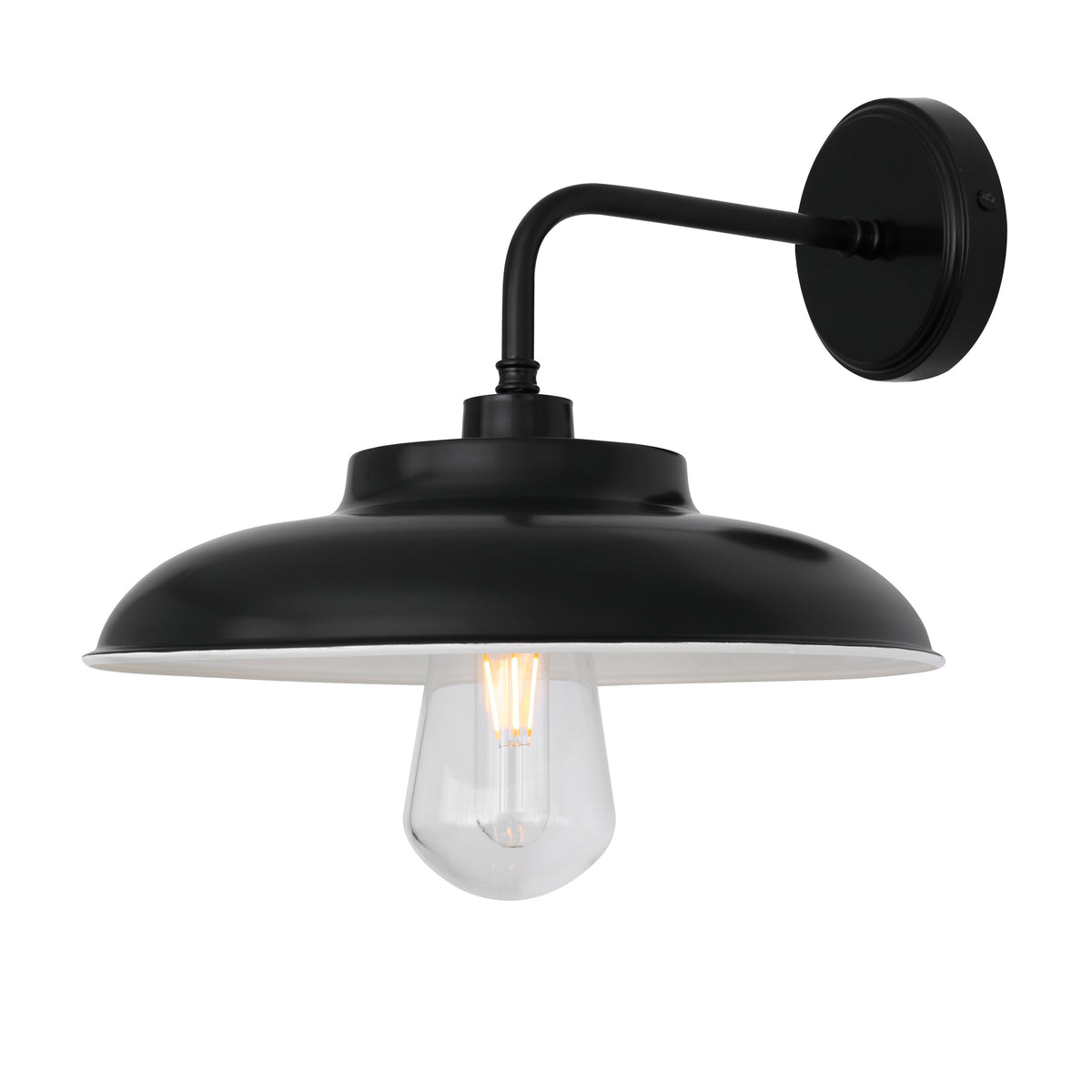 Darya IP65 Brass Wall Light in Matte Black with Clear Glass Diffuser