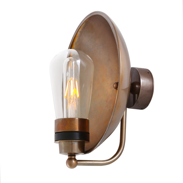 Mullan Galit IP65 antique brass dish wall light with exposed filament bulb