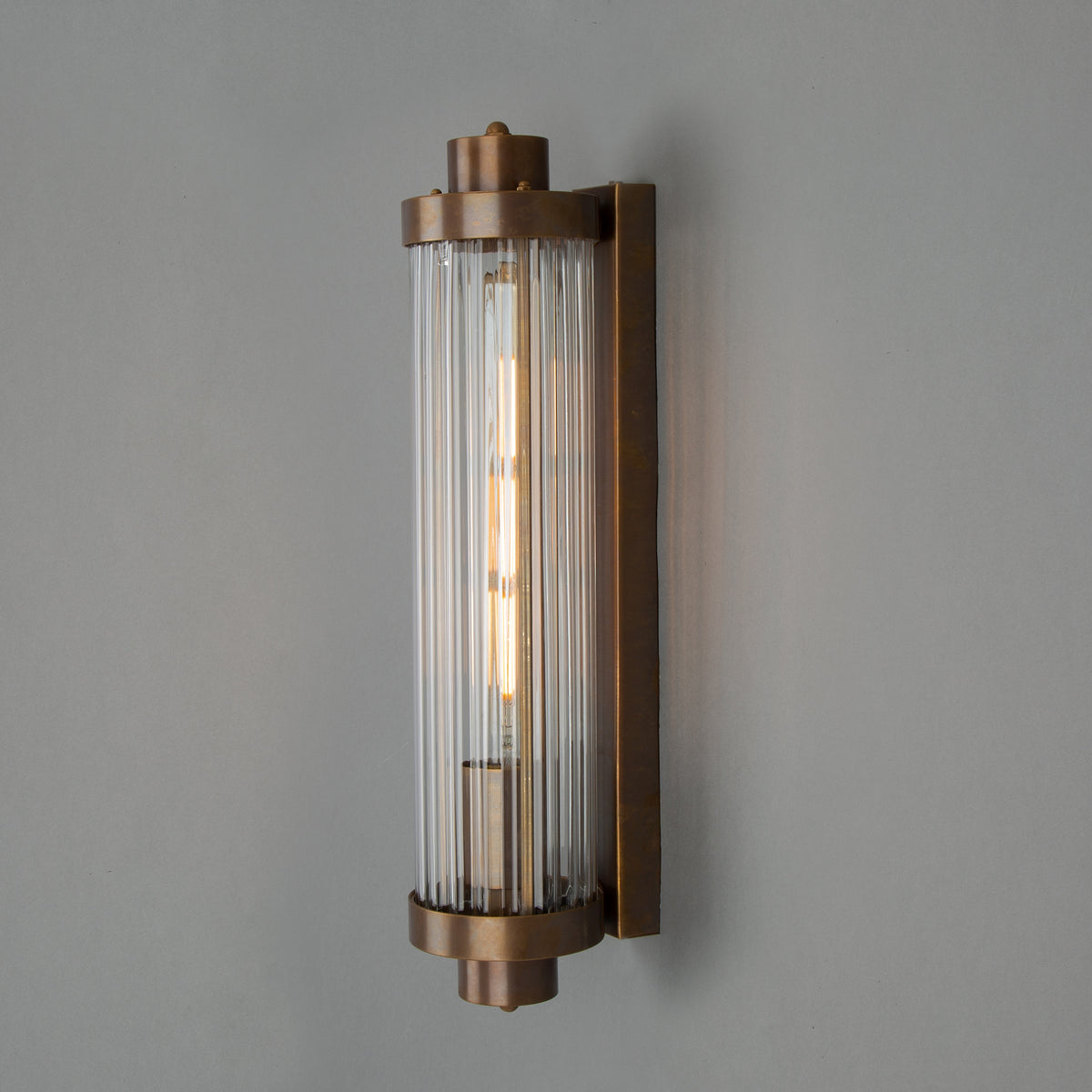 Louise Vintage Brass IP44 Wall Light with Rippled Glass in Antique Brass