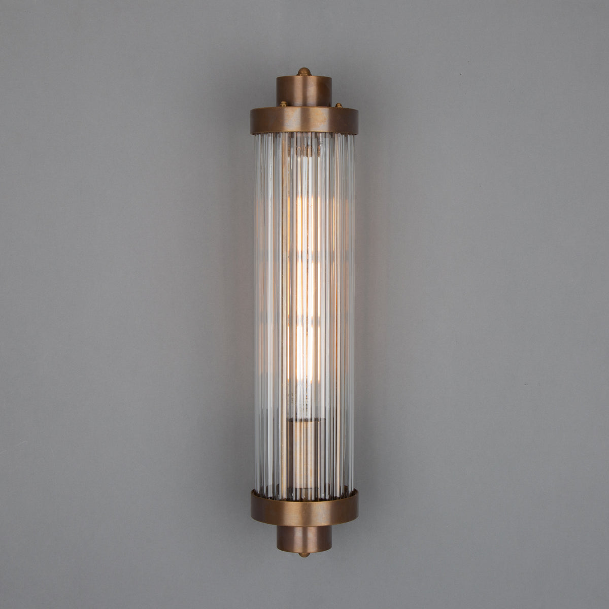 Louise Vintage Brass IP44 Wall Light with Rippled Glass in Antique Brass