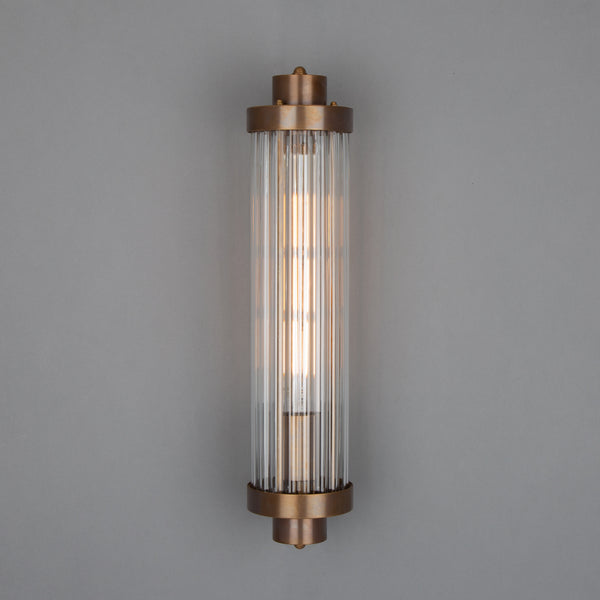 Louise Vintage Brass IP44 Wall Light with Rippled Glass in Antique Brass