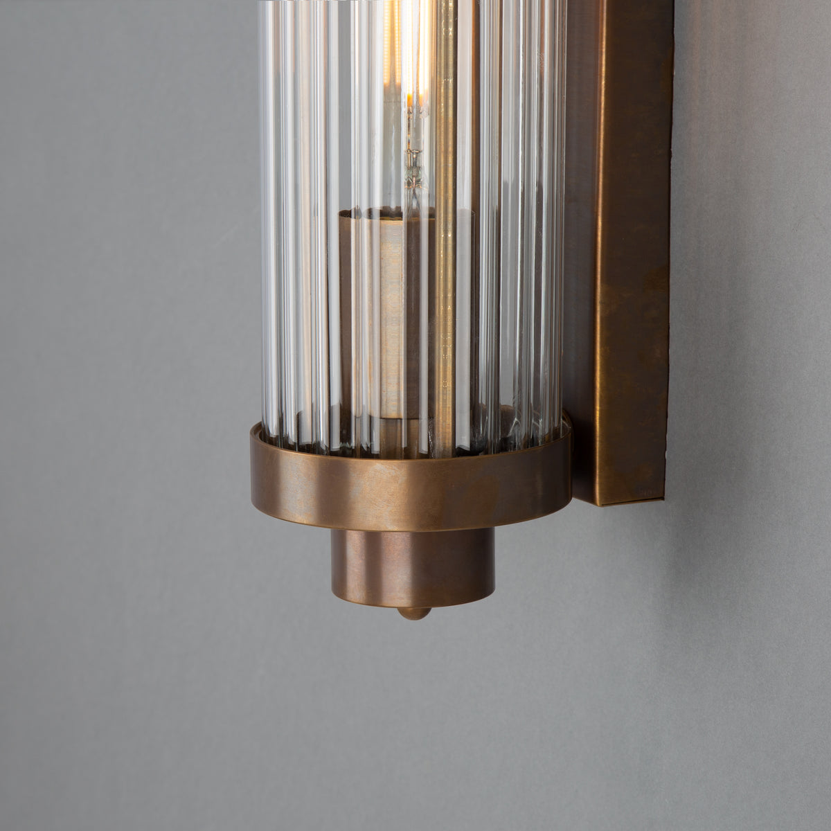 Louise Vintage Brass IP44 Wall Light with Rippled Glass in Antique Brass