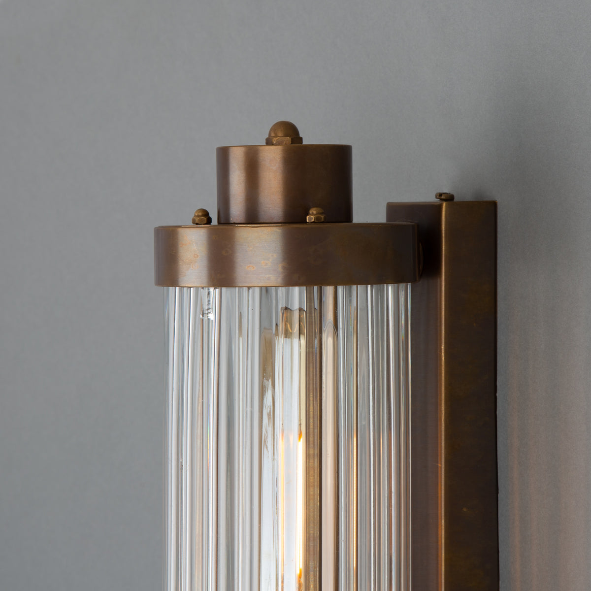 Louise Vintage Brass IP44 Wall Light with Rippled Glass in Antique Brass