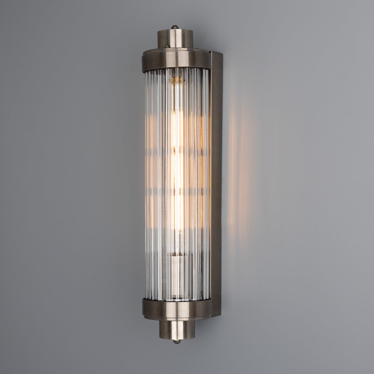 Louise Vintage Brass IP44 Wall Light with Rippled Glass in Antique Silver