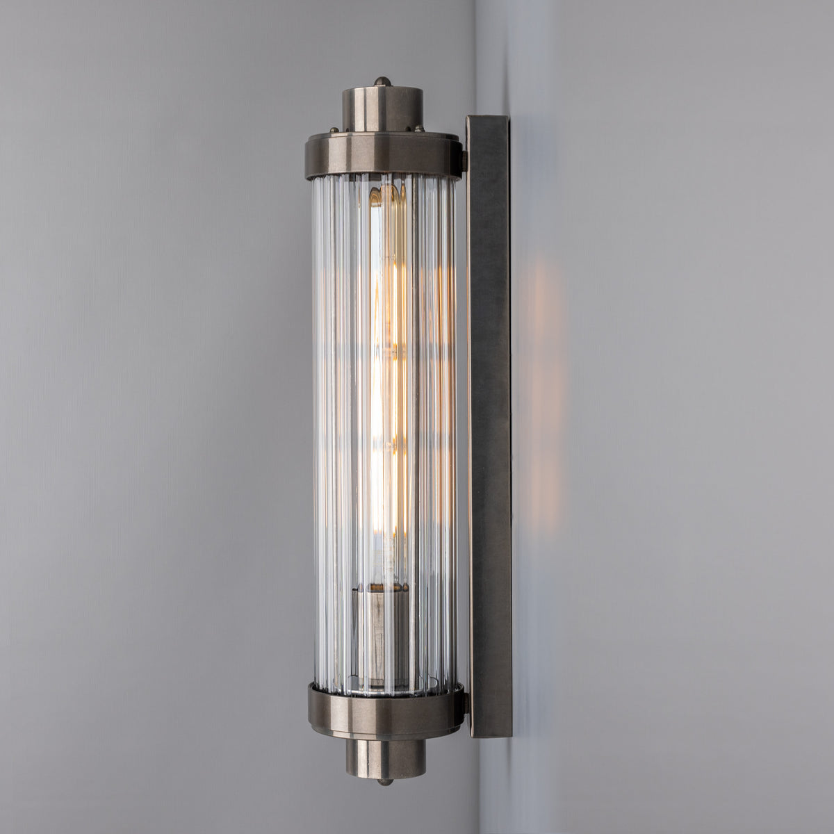 Louise Vintage Brass IP44 Wall Light with Rippled Glass in Antique Silver