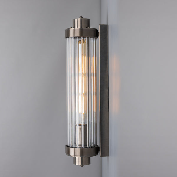 Louise Vintage Brass IP44 Wall Light with Rippled Glass in Antique Silver