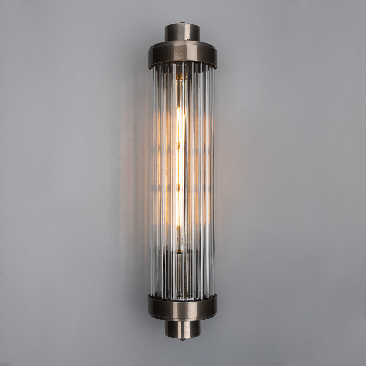 Louise Vintage Brass IP44 Wall Light with Rippled Glass in Antique Silver