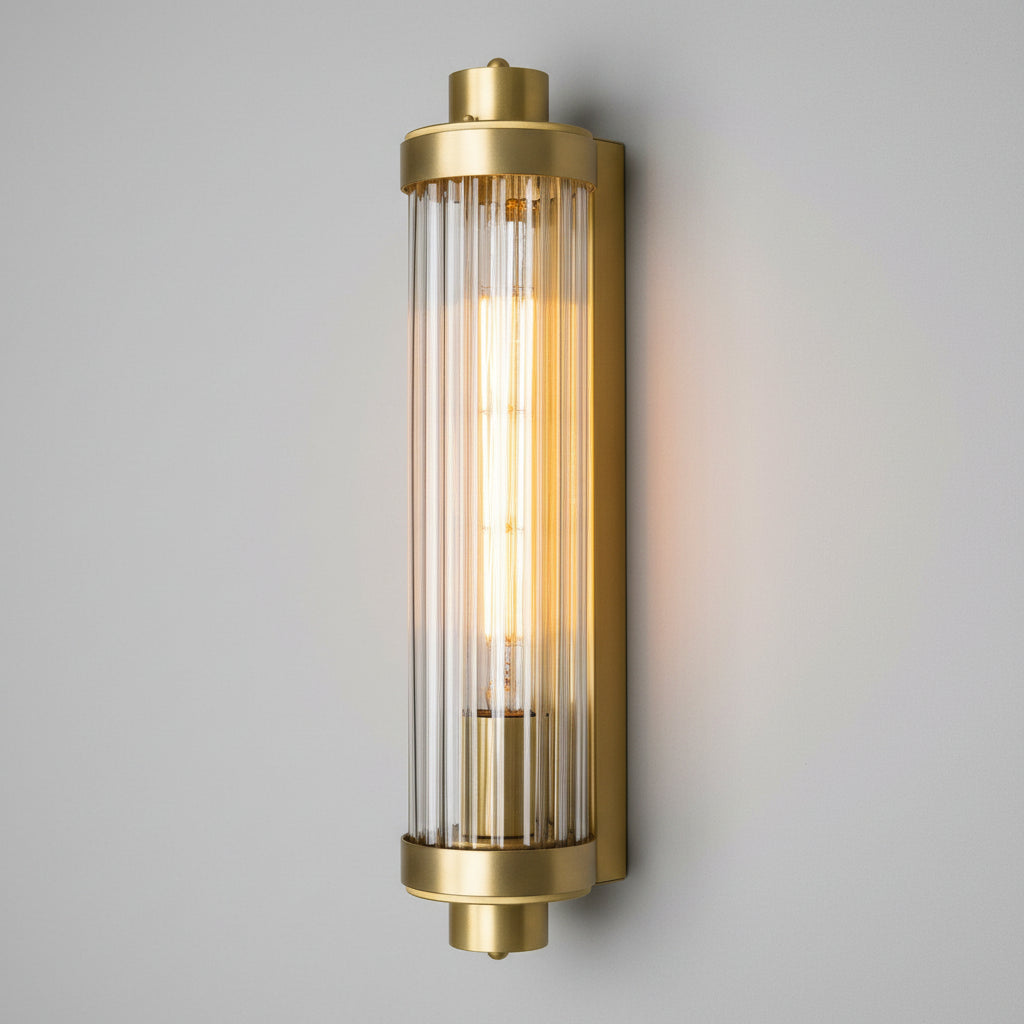 Louise Vintage Brass IP44 Wall Light with Rippled Glass in Satin Brass