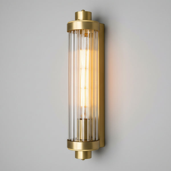 Louise Vintage Brass IP44 Wall Light with Rippled Glass in Satin Brass