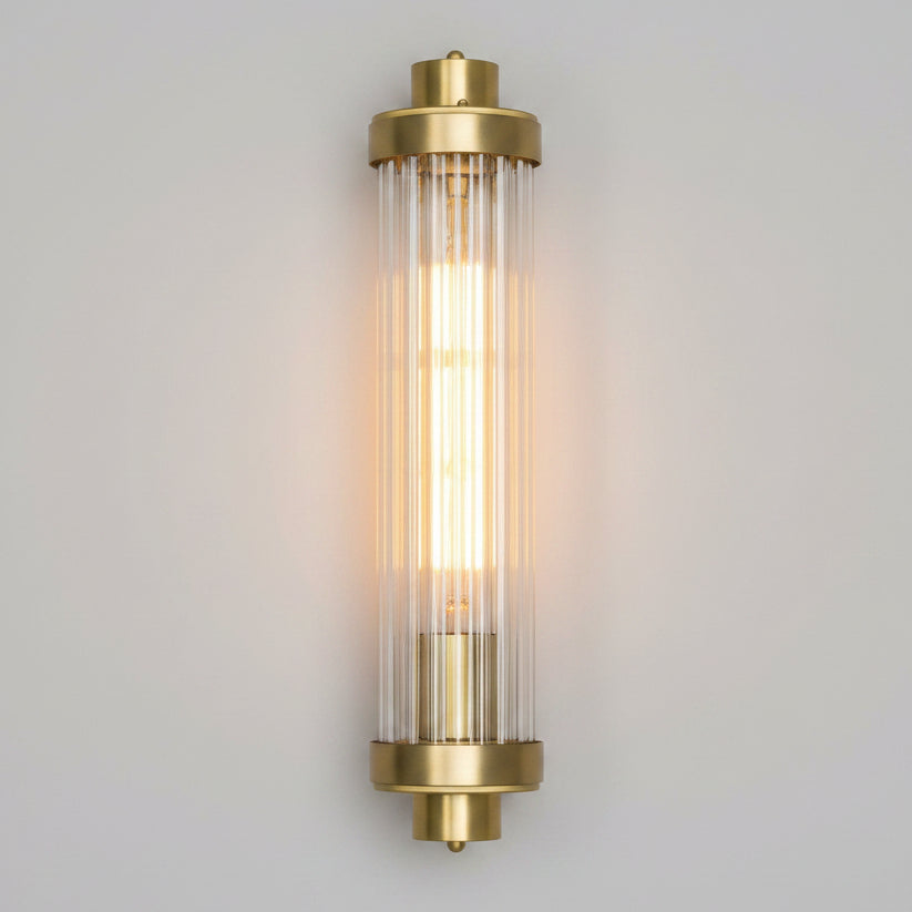 Louise Vintage Brass IP44 Wall Light with Rippled Glass in Satin Brass