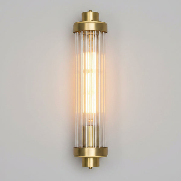 Louise Vintage Brass IP44 Wall Light with Rippled Glass in Satin Brass