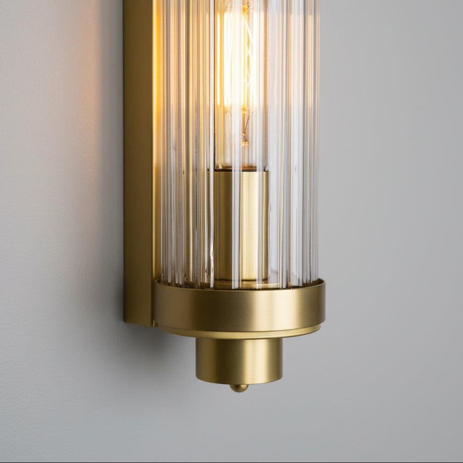 Louise Vintage Brass IP44 Wall Light with Rippled Glass in Satin Brass