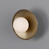Aosta IP65 Brass Disc Bathroom Wall Light in Antique Brass with Opal Glass Globe