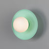 Aosta IP65 Brass Disc Bathroom Wall Light in Mint Turquoise with Opal Glass Globe