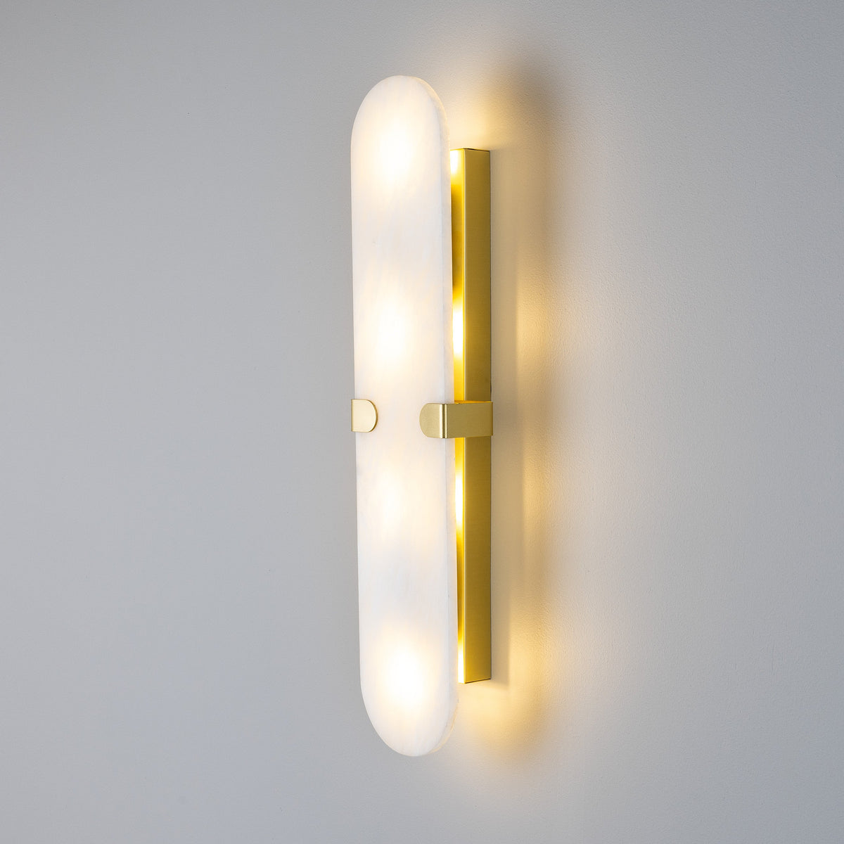 Lothian IP44 Oval Alabaster Wall Light with Satin Brass Detailing