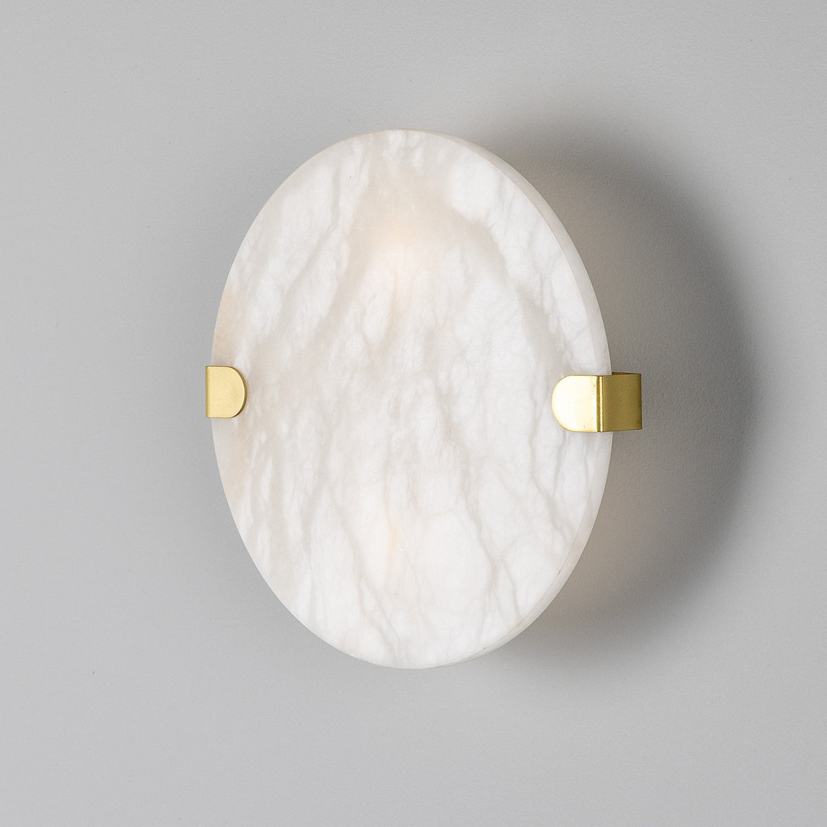 Dundee IP44 Circular Alabaster Wall Light with Satin Brass Detailing