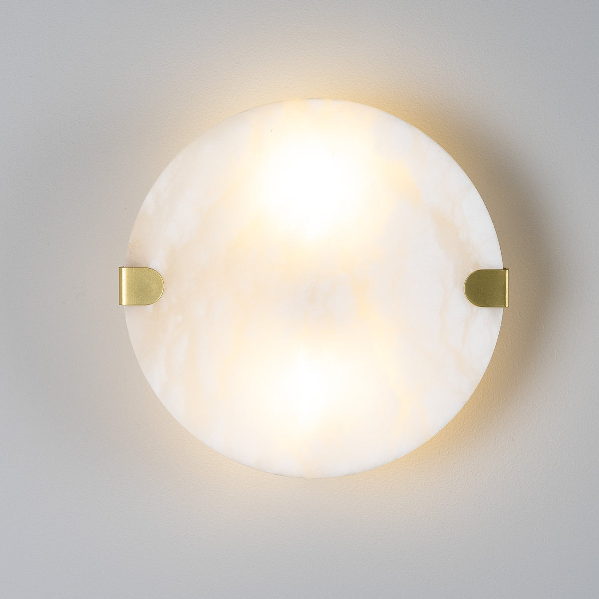 Dundee IP44 Circular Alabaster Wall Light with Satin Brass Detailing