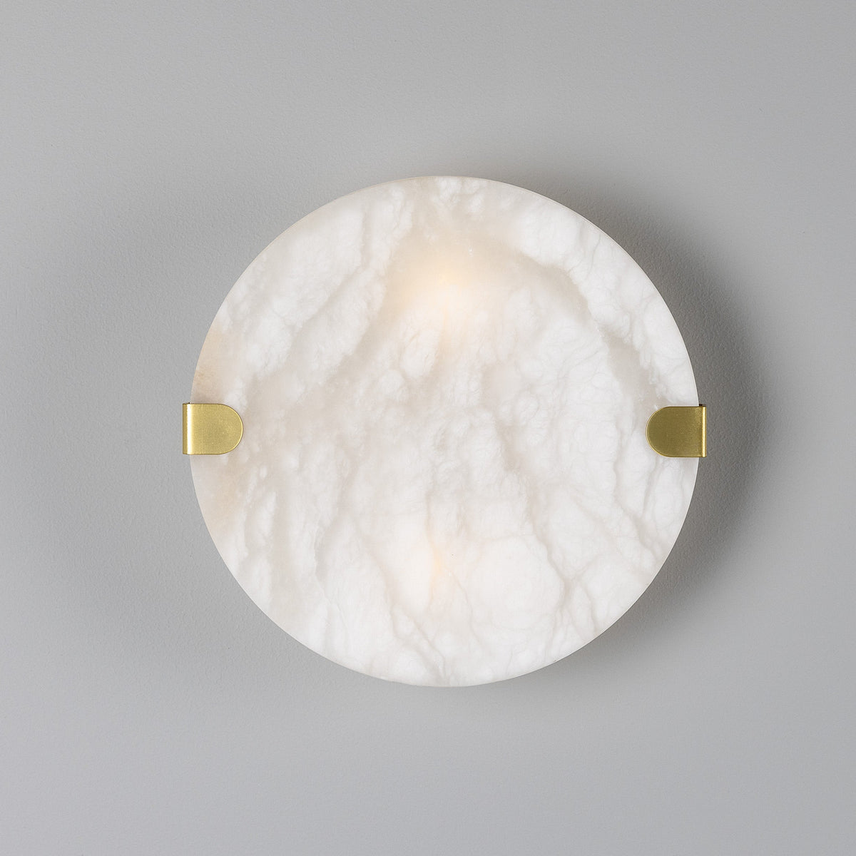 Dundee IP44 Circular Alabaster Wall Light with Satin Brass Detailing