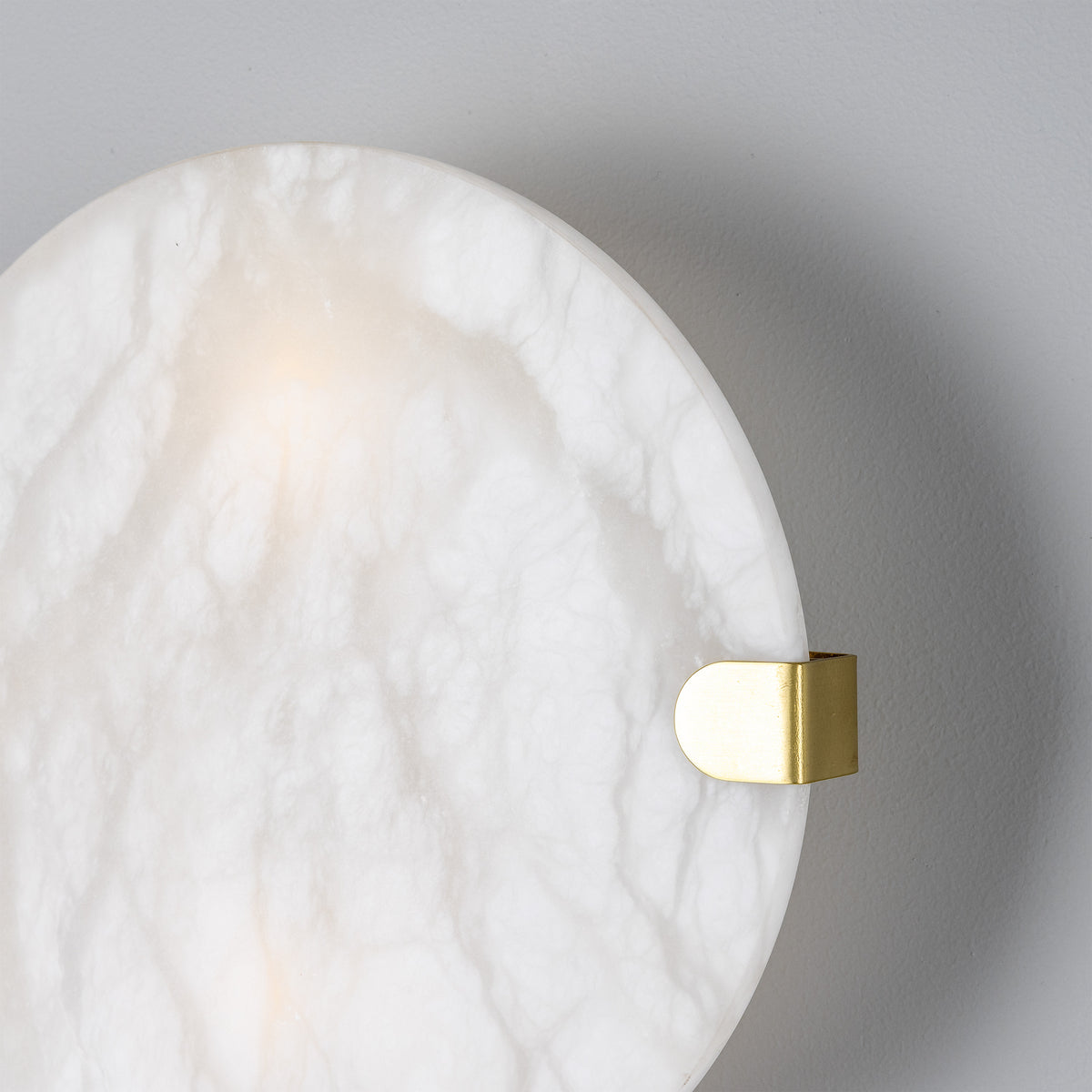 Dundee IP44 Circular Alabaster Wall Light with Satin Brass Detailing