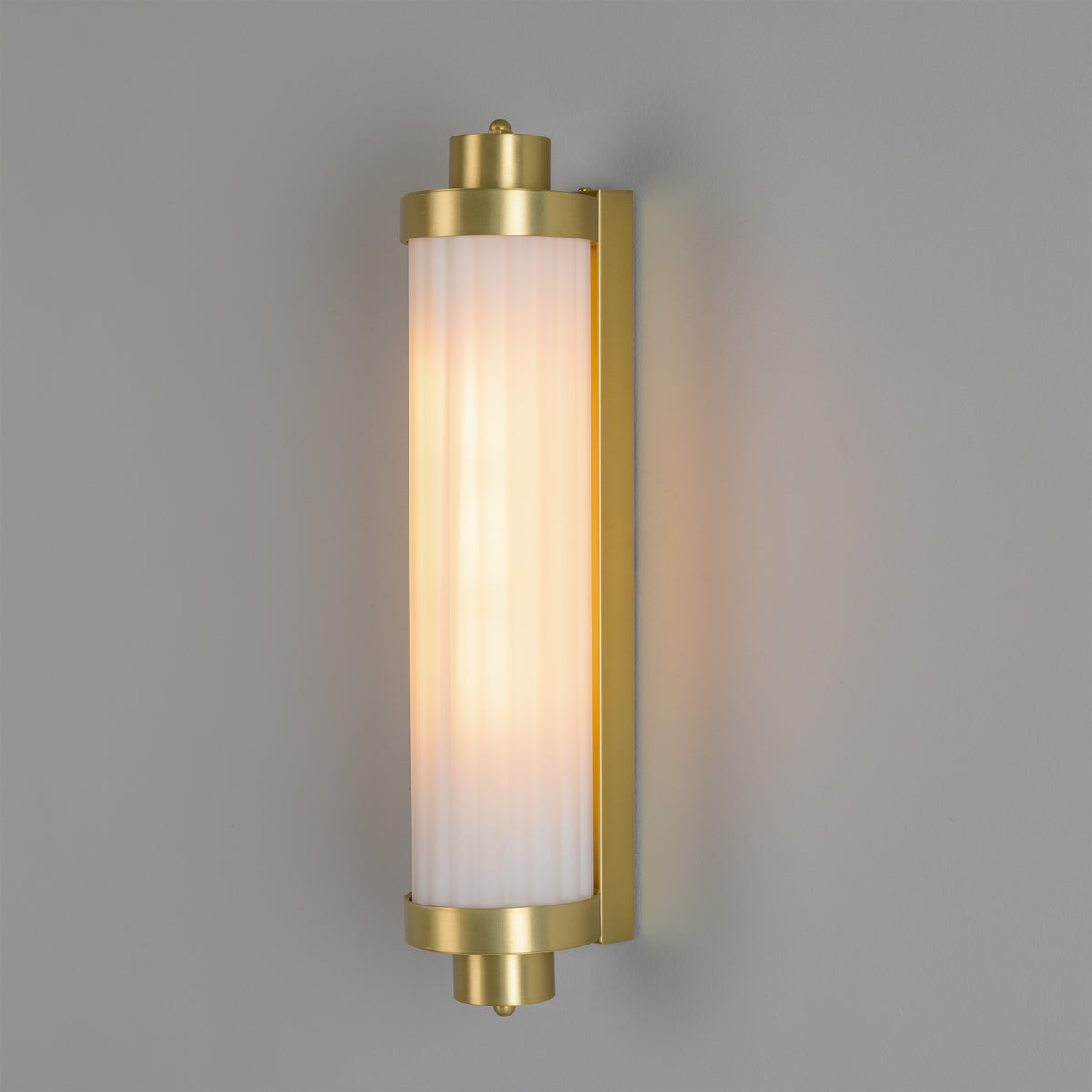 Louise Vintage Brass IP44 Wall Light with Rippled Opal Glass in Satin Brass