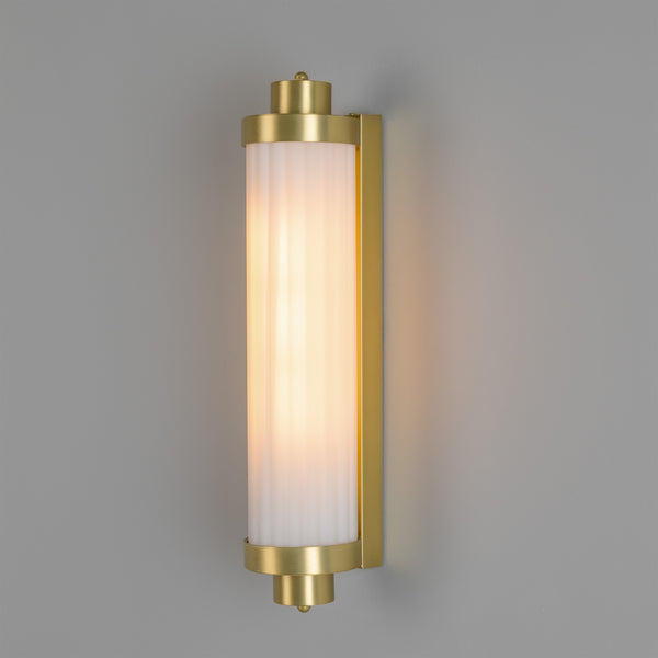 Louise Vintage Brass IP44 Wall Light with Rippled Opal Glass in Satin Brass