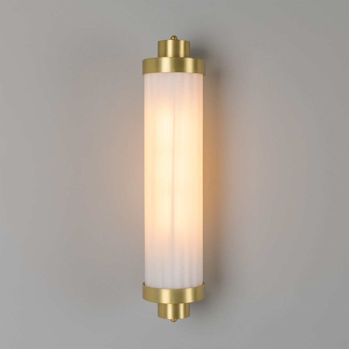 Louise Vintage Brass IP44 Wall Light with Rippled Opal Glass in Satin Brass