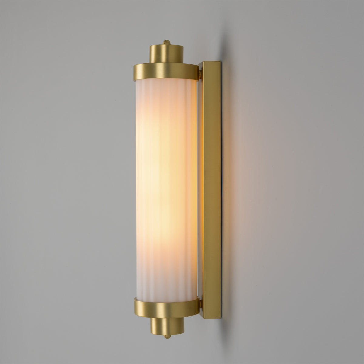 Louise Vintage Brass IP44 Wall Light with Rippled Opal Glass in Satin Brass