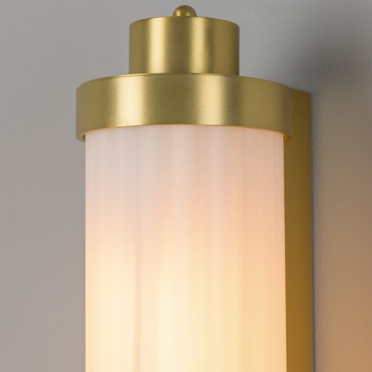 Louise Vintage Brass IP44 Wall Light with Rippled Opal Glass in Satin Brass