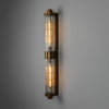 Double Louise Brass IP44 Wall Light with Rippled Clear Glass in Antique Brass