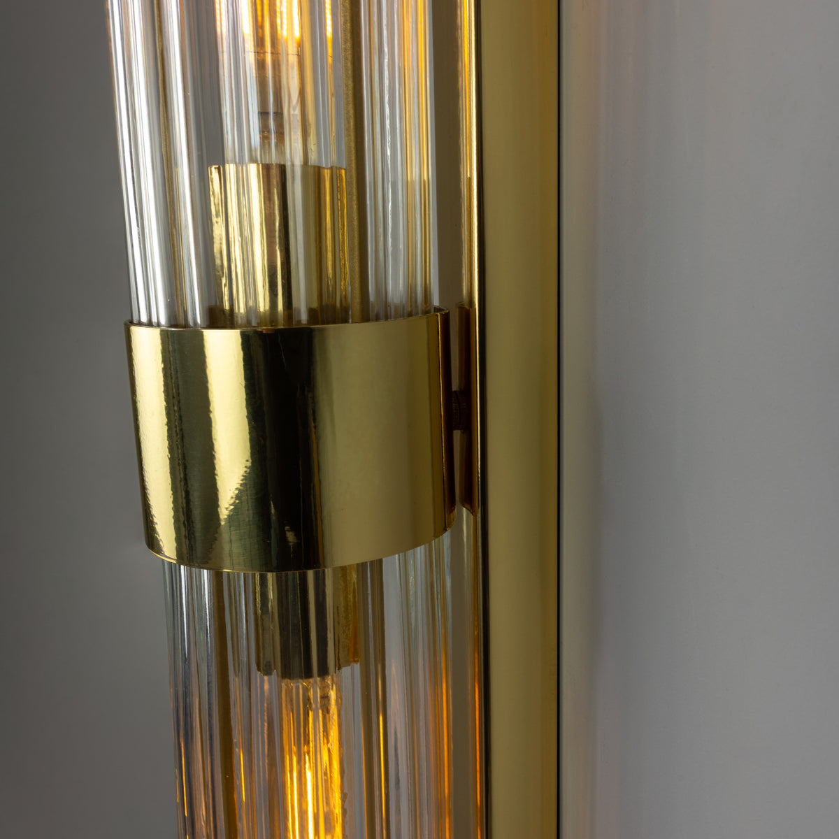 Double Louise Brass IP44 Wall Light with Rippled Clear Glass in Polished Brass