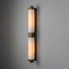 Double Louise Brass IP44 Wall Light with Rippled Opal Glass in Antique Brass