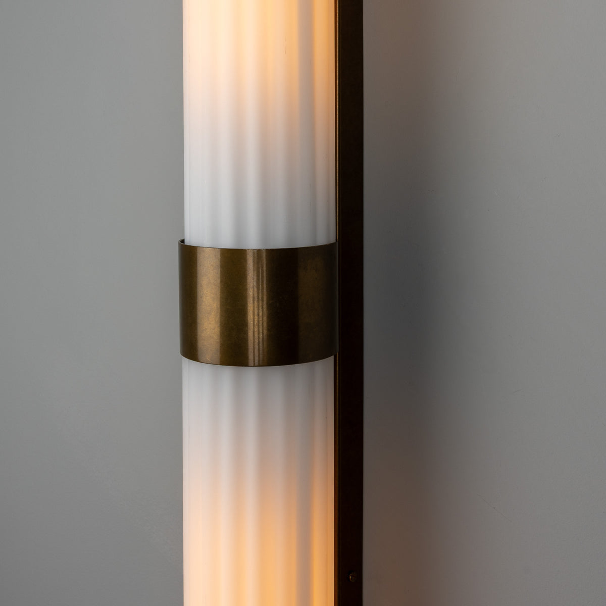 Double Louise Brass IP44 Wall Light with Rippled Opal Glass in Antique Brass