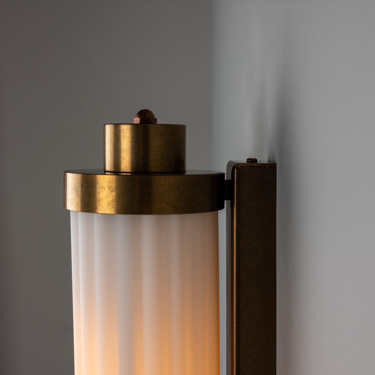 Double Louise Brass IP44 Wall Light with Rippled Opal Glass in Antique Brass