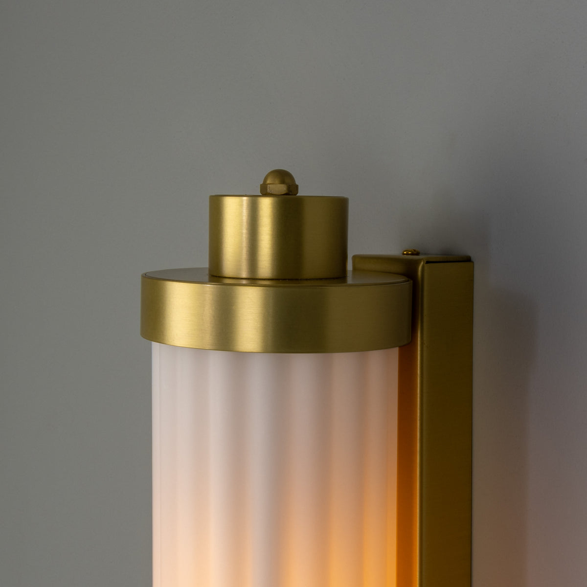 Double Louise Brass IP44 Wall Light with Rippled Opal Glass in Satin Brass