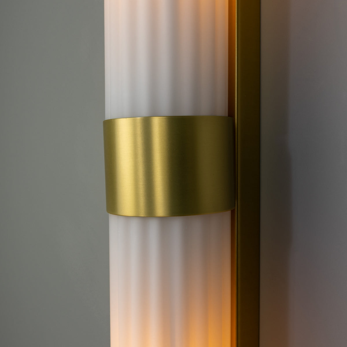 Double Louise Brass IP44 Wall Light with Rippled Opal Glass in Satin Brass
