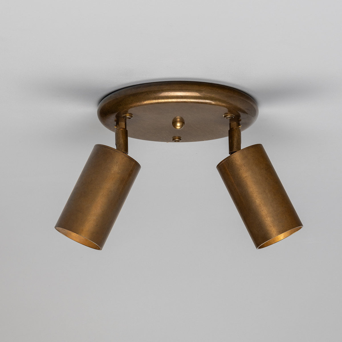 Evanston Two Light Directional Brass Ceiling Spotlight in Antique Brass