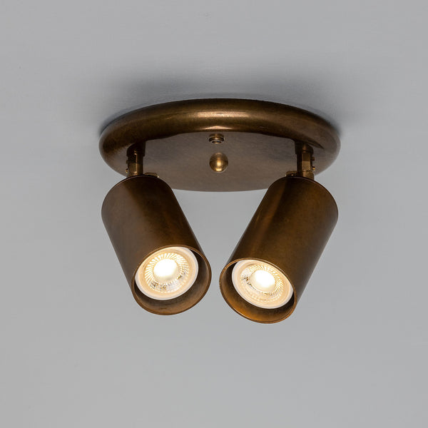 Evanston Two Light Directional Brass Ceiling Spotlight in Antique Brass
