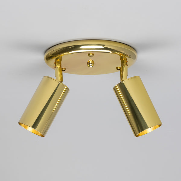 Evanston Two Light Directional Brass Ceiling Spotlight in Polished Brass