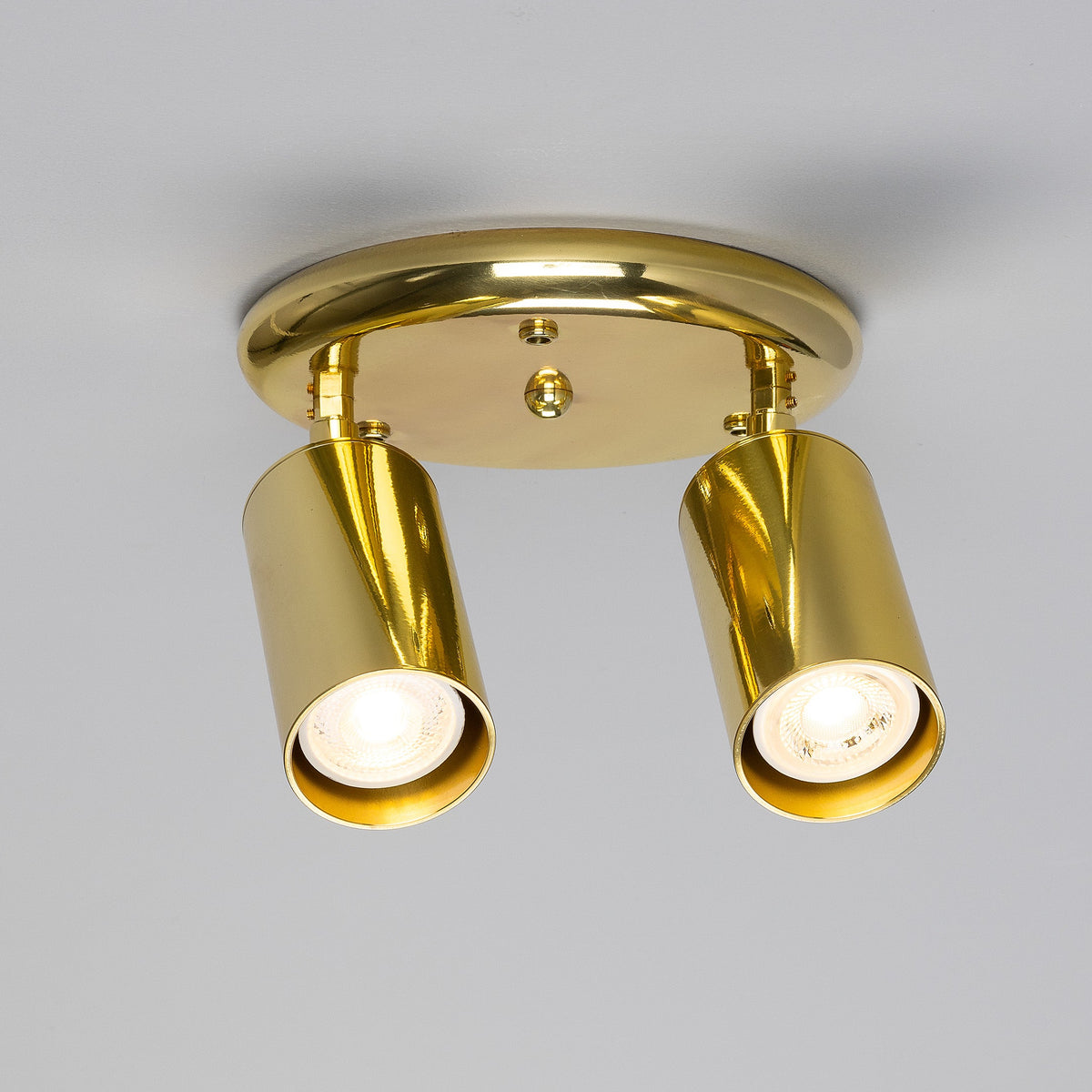 Evanston Two Light Directional Brass Ceiling Spotlight in Polished Brass
