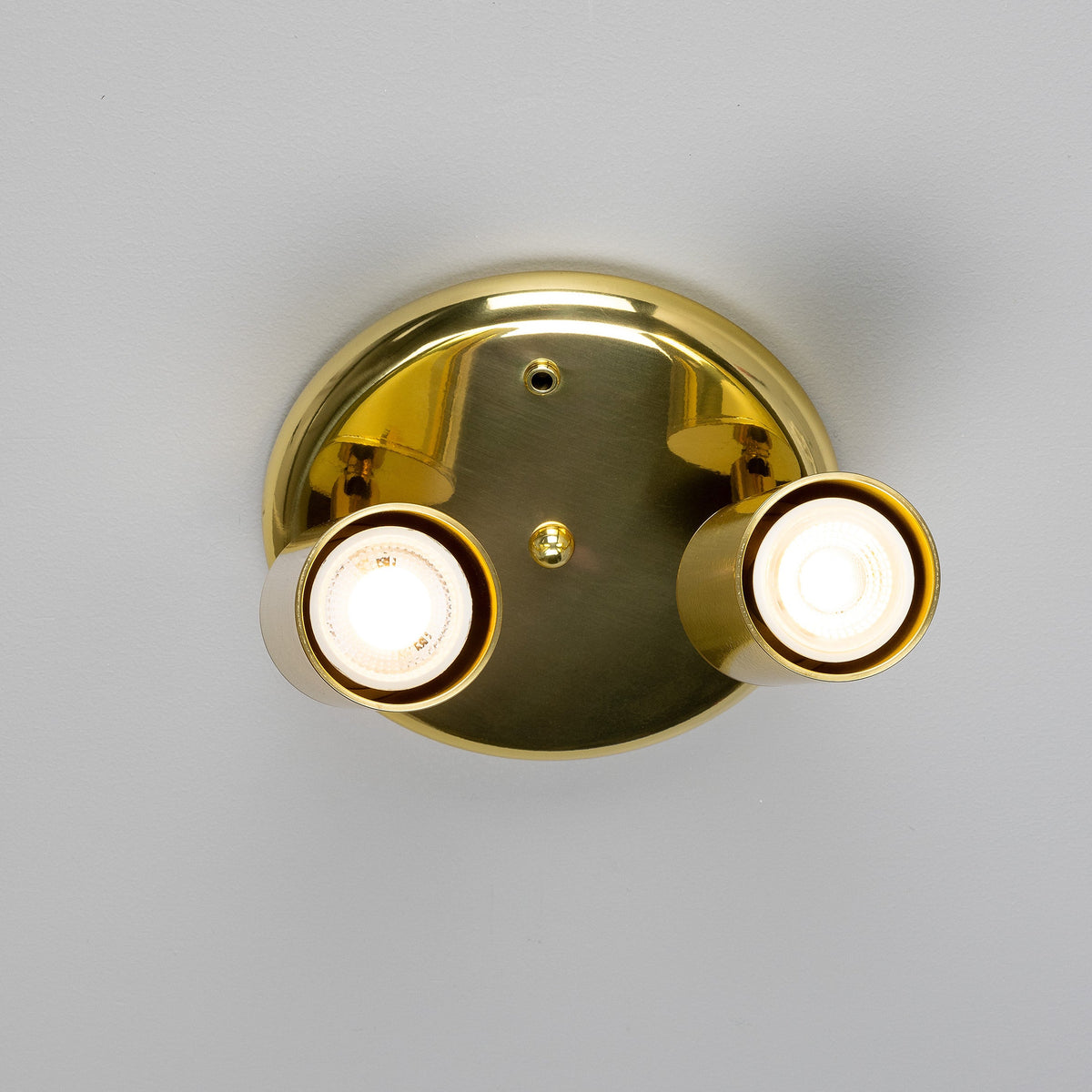 Evanston Two Light Directional Brass Ceiling Spotlight in Polished Brass