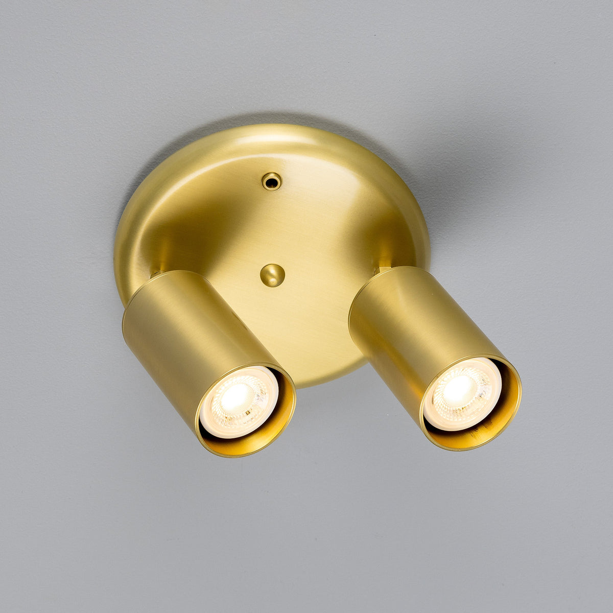 Evanston Two Light Directional Brass Ceiling Spotlight in Satin Brass