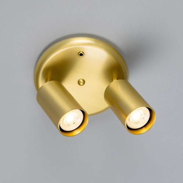 Evanston Two Light Directional Brass Ceiling Spotlight in Satin Brass