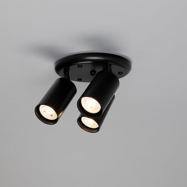 Evanston Three Light Directional Brass Ceiling Spotlight in Matte Black