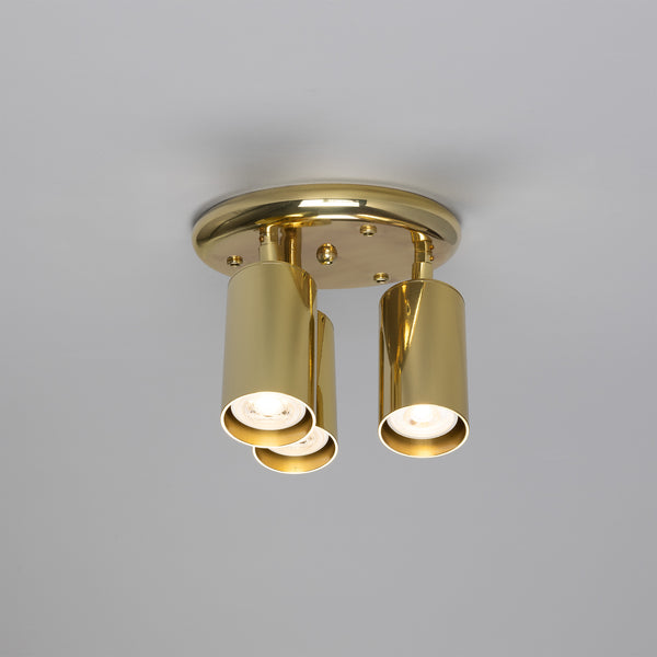 Evanston Three Light Directional Brass Ceiling Spotlight in Polished Brass