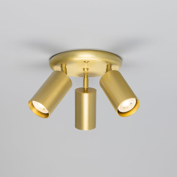 Evanston Three Light Directional Brass Ceiling Spotlight in Satin Brass
