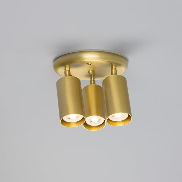 Evanston Three Light Directional Brass Ceiling Spotlight in Satin Brass