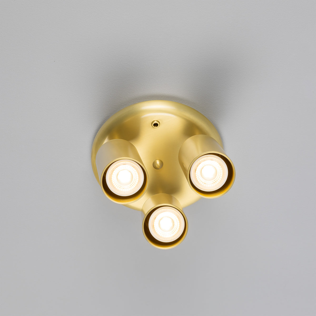 Mullan Evanston three light directional brass ceiling spotlight in satin brass