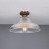 Mono 30cm Vintage Flush Ceiling Light in Antique Brass with Prismatic Glass Shade