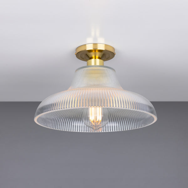 Mono 30cm Vintage Flush Ceiling Light in Polished Brass with Prismatic Glass Shade